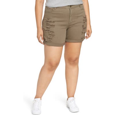 Plus Size Tinsel Ripped Bermuda Shorts, Green