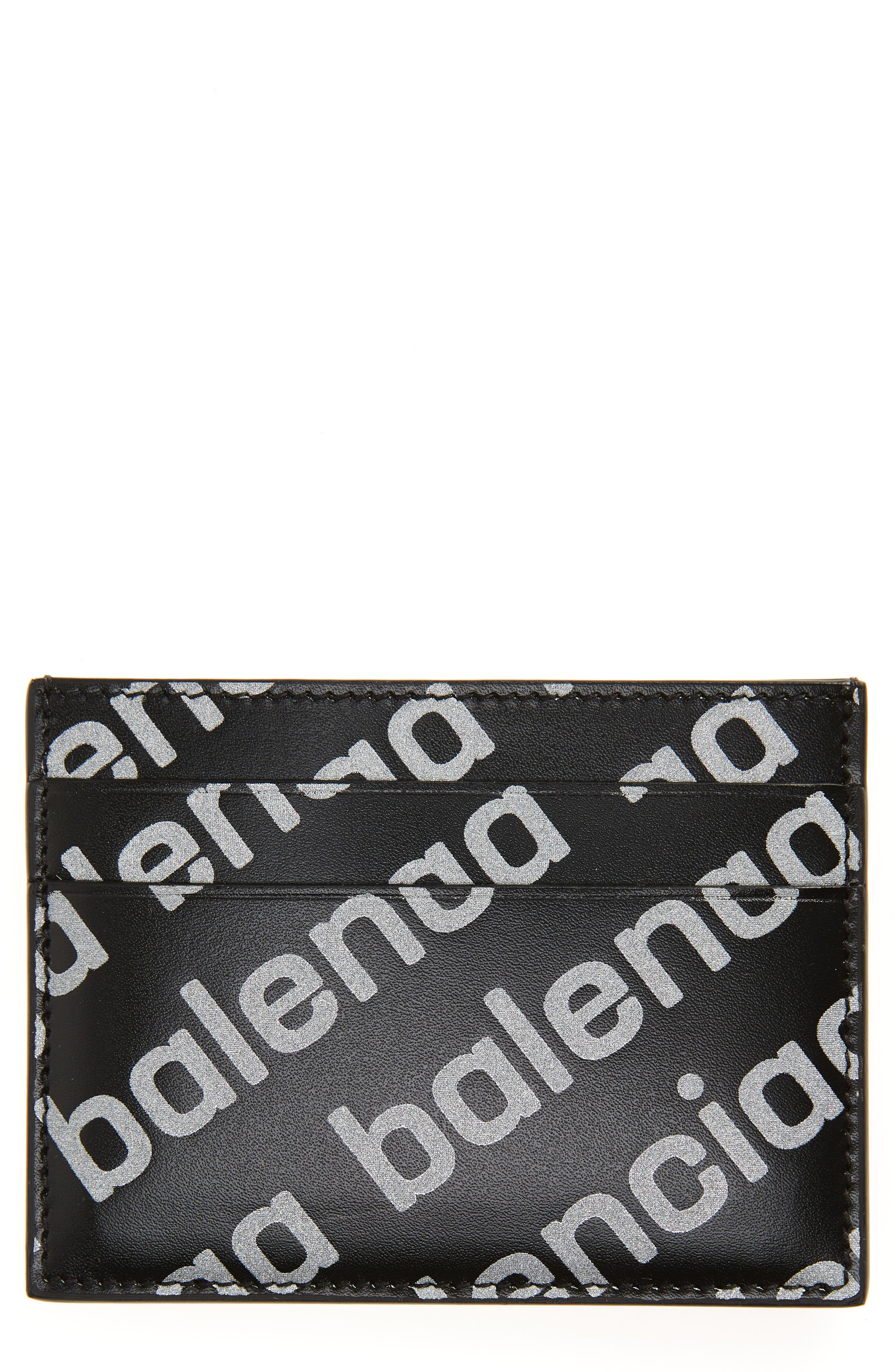 Balenciaga Reflective Diagonal Logo Card Case in Black/Reflective at Nordstrom