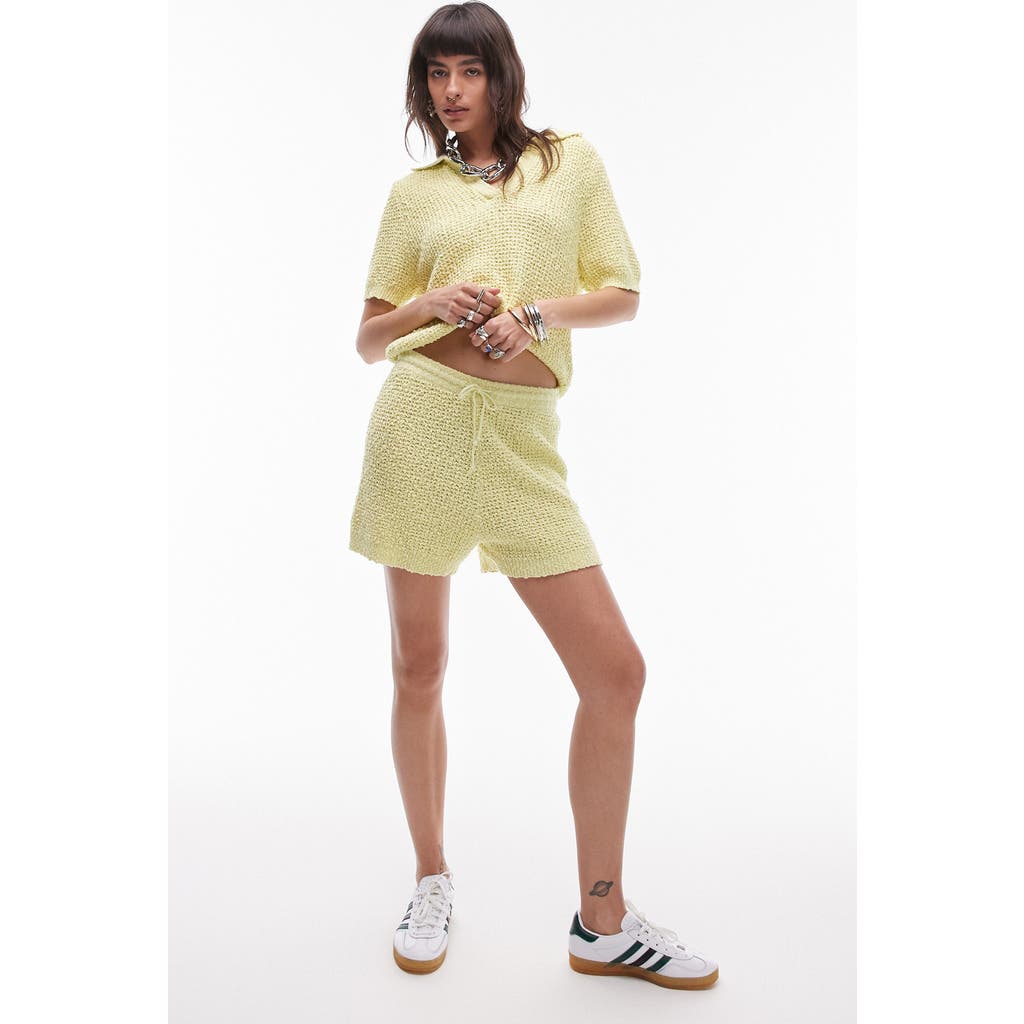 Topshop Stitchy Textured Drawstring Waist Shorts In Light Yellow