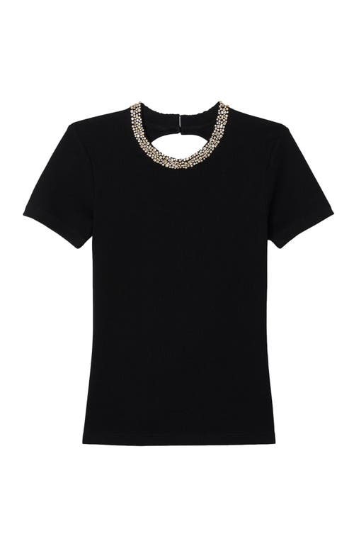 Shop Sandro T-shirt With Rhinestone Trim In Black