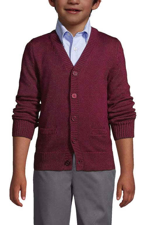 Shop Lands' End School Uniform Boys Cotton Modal Button Front Cardigan Sweater In Burgundy