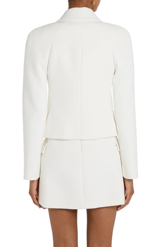 Shop Versace Double Breasted Stretch Crepe Crop Jacket In Optical White