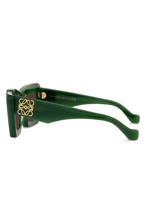 Loewe Anagram 52mm Cat Eye Sunglasses In Shiny Dark Green/brown