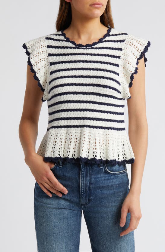 Shop Rails Coen Ruffle Sleeve Peplum Cotton Sweater In Anadia Stripe