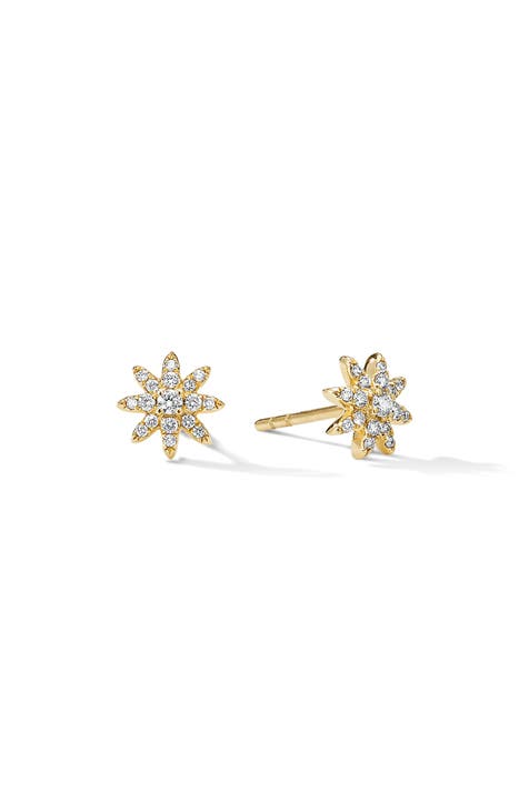 Petite Starburst 18K Gold & Pavé Diamond Stud Earrings