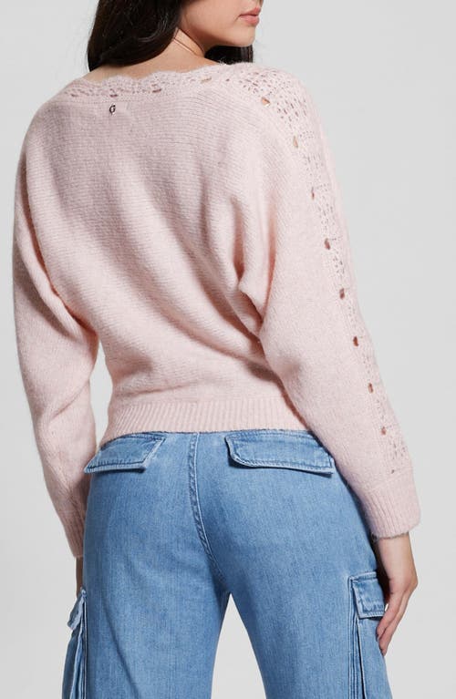 Shop Guess Malorie Pointelle Detail Dolman Sleeve Sweater In Low Key Pink