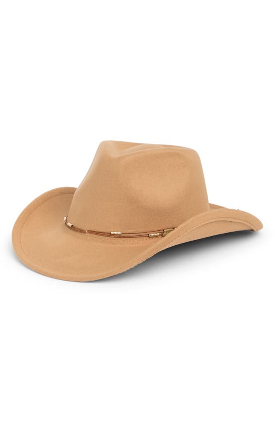 Vince Camuto Beaded Trim Cowboy Hat In Camel