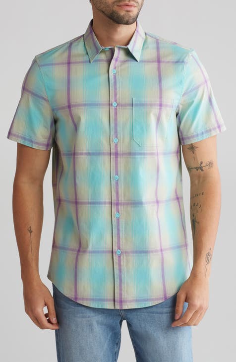 Windowpane Short Sleeve Button-Up Shirt
