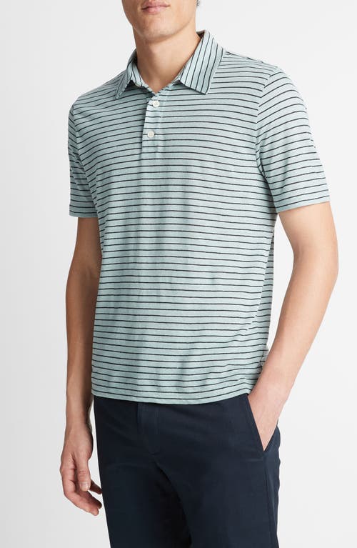 Shop Vince Stripe Linen Polo In Ceramic Blue/coastal