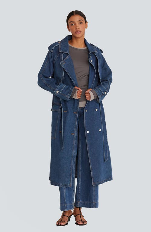 Shop Crescent Blue Denim Long Trench Coat