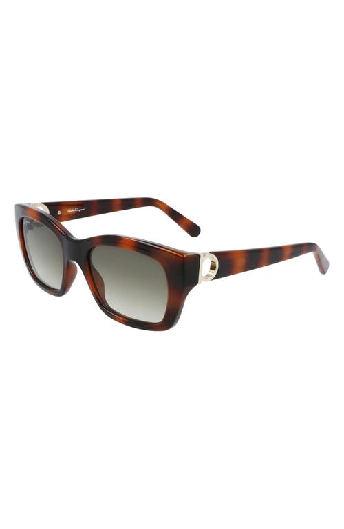Ferragamo 53mm Rectangular Sunglasses In Tortoise/khaki