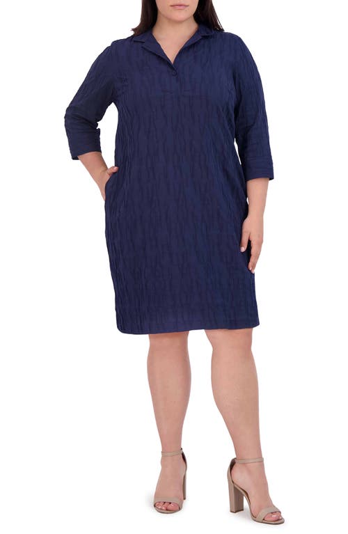 Sloane Crinkle Texture Cotton Blend Dress in Navy
