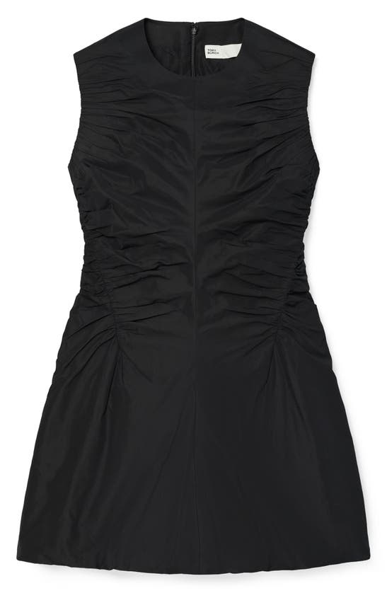 Tory Burch Ruched Sleeveless Cotton & Silk Minidress In Black