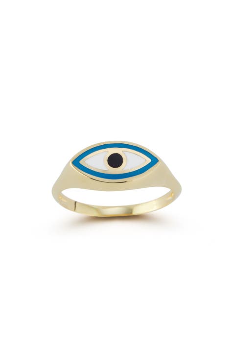 14K Gold Evil Eye Ring - Size 7