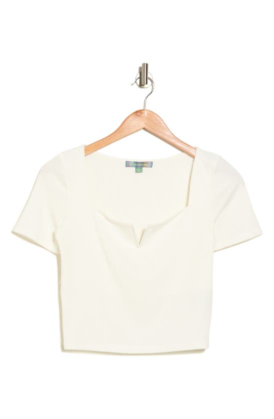Good Luck Gem Notch Neck Ribbed Crop Top In Ivory
