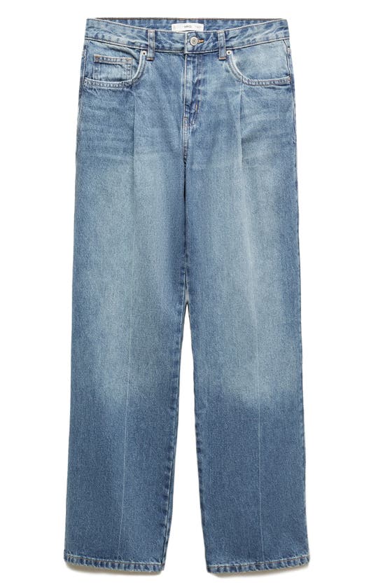 Shop Mango Pleat Straight Leg Jeans In Medium Blue