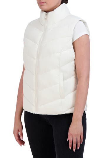 Cole Haan Women's Chevron Polyfill Zip Front Vest - White Size Large In Ivory