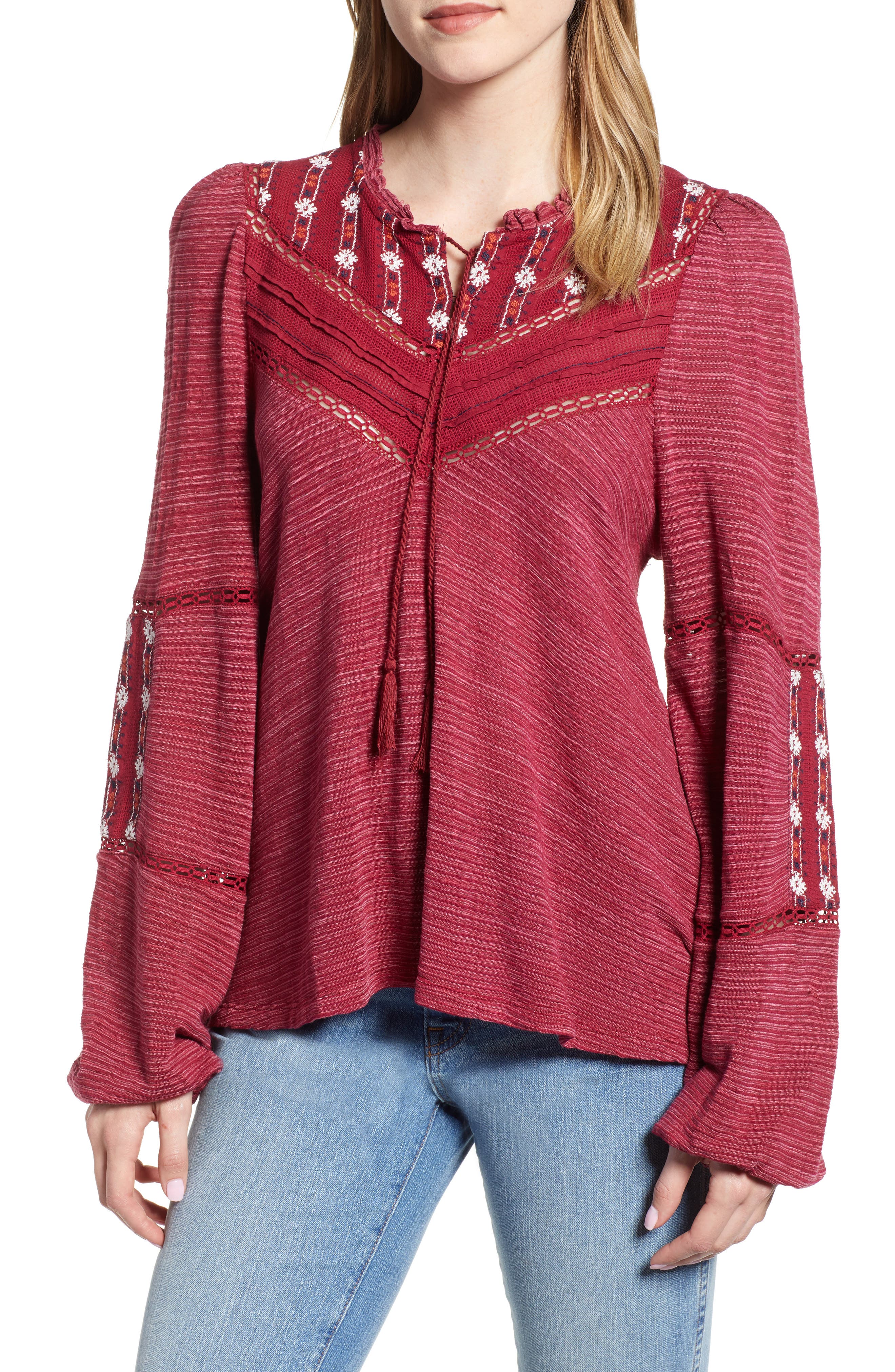 lucky brand embroidered peasant top