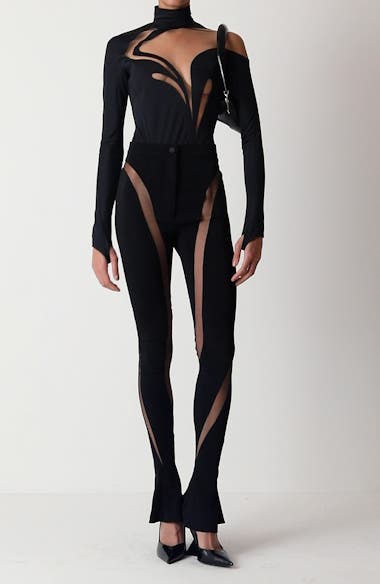 MUGLER Illusion Mesh Cutout Bodysuit, Nordstrom