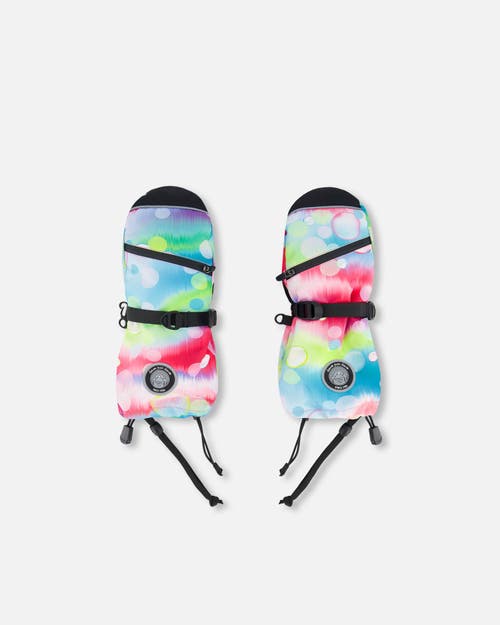 Deux Par Deux Girl's Technical Mittens Printed Multicolor Bubbles In Printed Bubbles