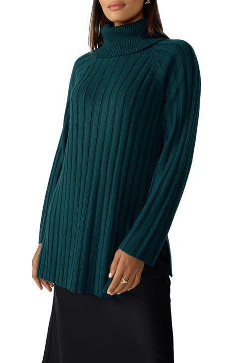 Ribbed Turtleneck Tunic Sweater