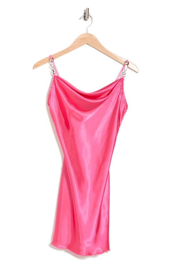 Jump Apparel Satin Cowl Neck Slip Dress In Hot Pink