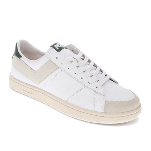 Pony Mens M-pro Low Lux Genuine Leather And Suede Premium Lace Up Athletic Sneaker Shoe In White/green/oatmeal
