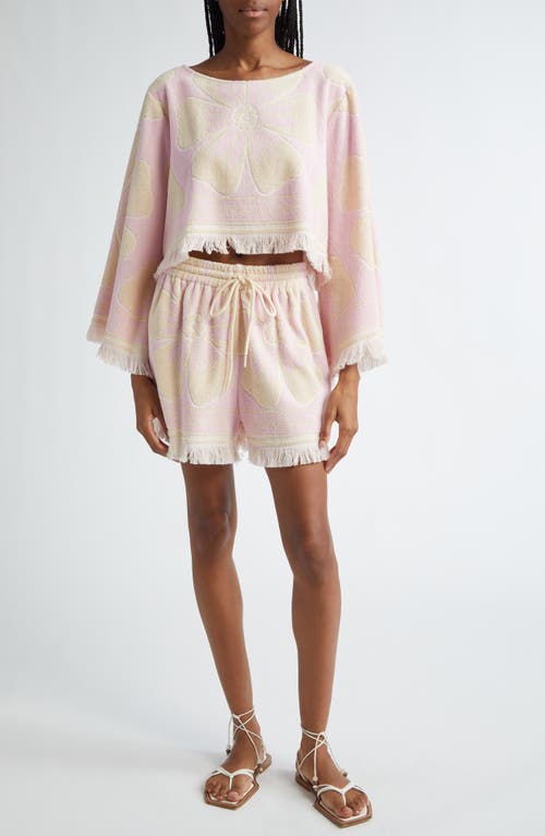 Shop Zimmermann Pop Floral Cotton Terry Cloth Shorts In Pink/cream