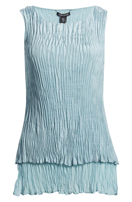 Shop Eileen Fisher Crinkled Silk Reversible Sleeveless Top In Seafoam