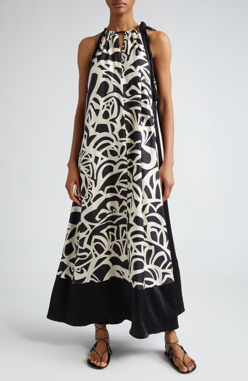 Max Mara Licenza Print Silk Twill Halter Dress Black White at Nordstrom,