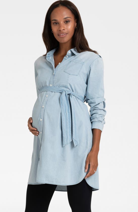 Shop Seraphine Long Sleeve Denim Maternity Shirtdress