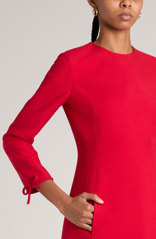 Shop Valentino Garavani Bow Three-quarter Sleeve Virgin Wool & Silk Dress In Rosso