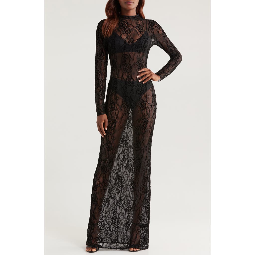 Good American Long Sleeve Lace Gown In Black001