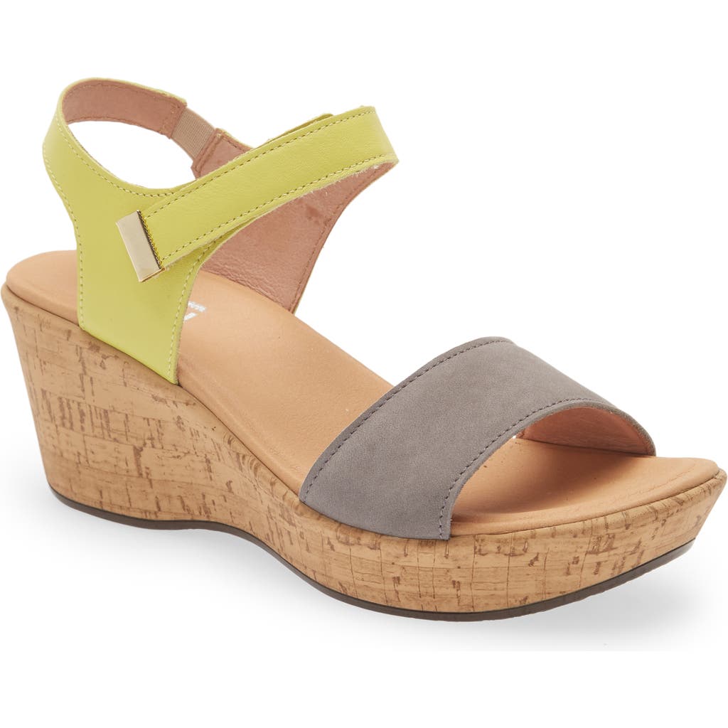 Shop Naot Summer Platform Wedge Sandal In Smoke Grey Nubuck/soft Lime