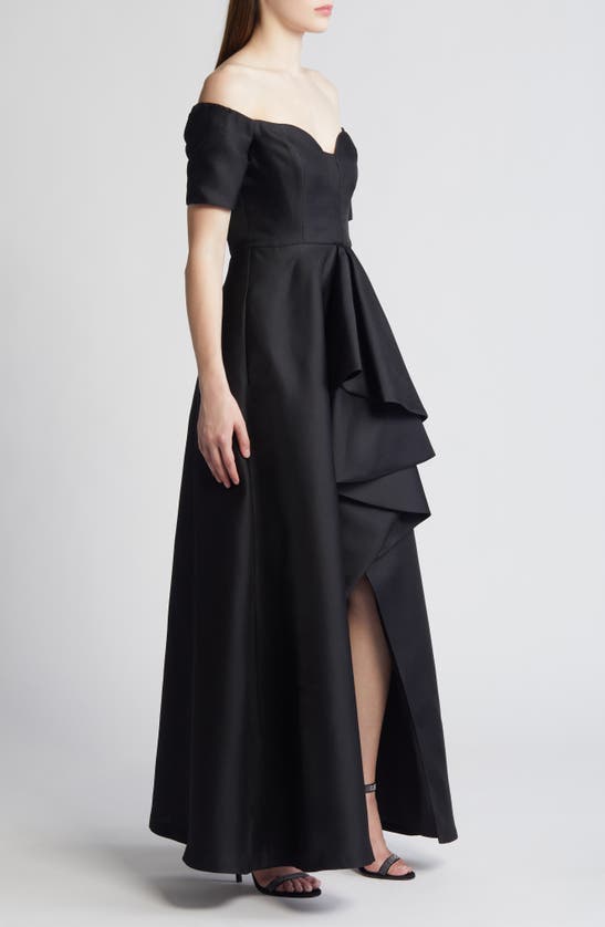 Shop Black Halo Serafina Off The Shoulder High-low Gown In Noir Passion