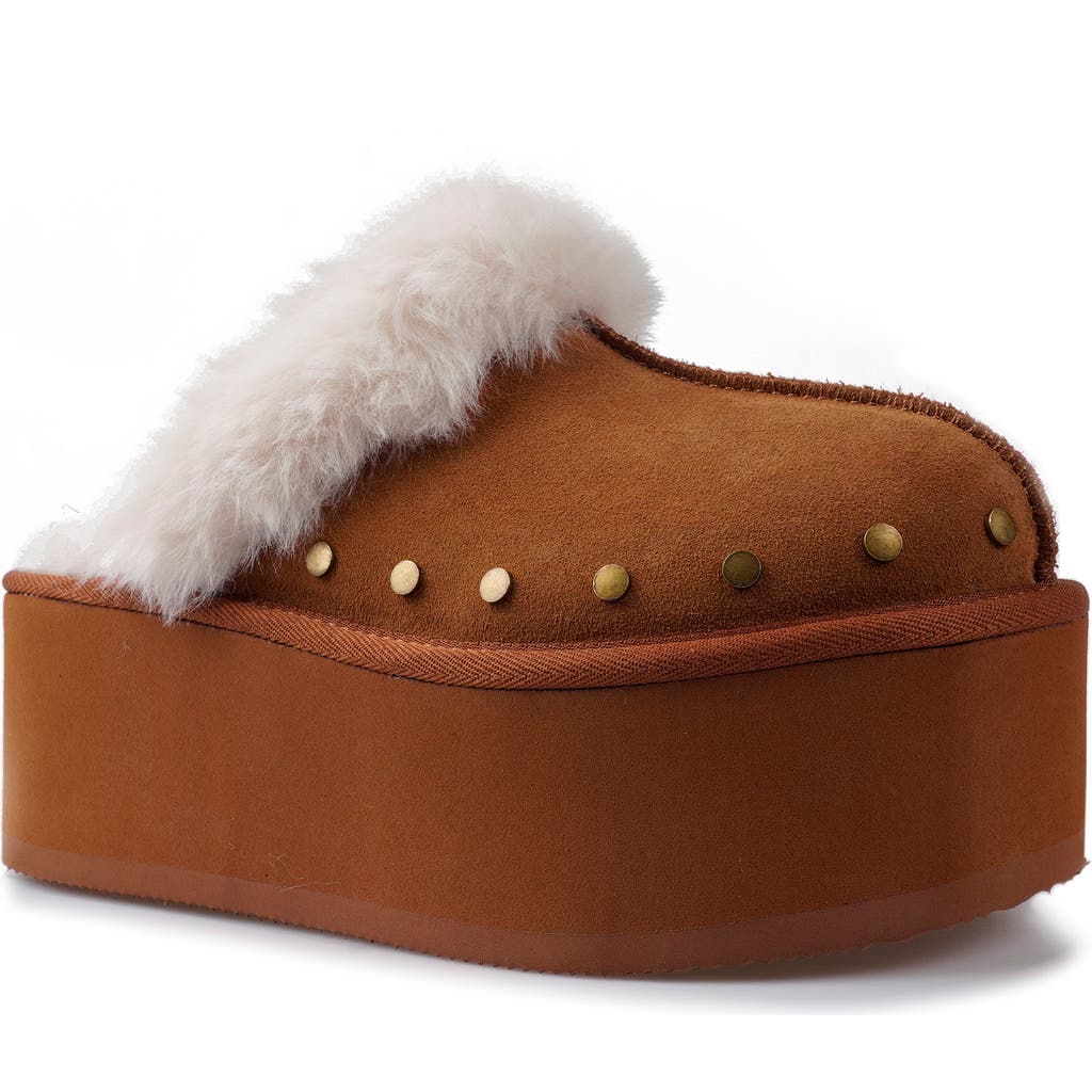 Candies Candie's Sutton Faux Fur Platform Clog In Tan Suede