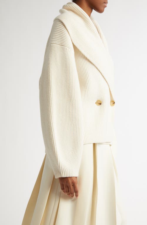 Totême Toteme Double Breasted Shawl Collar Wool Blend Rib Cardigan In Milk