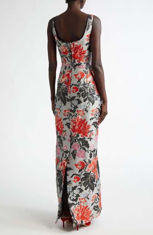 CAROLINA HERRERA CAROLINA HERRERA FLORAL SLEEVELESS BROCADE COLUMN GOWN 