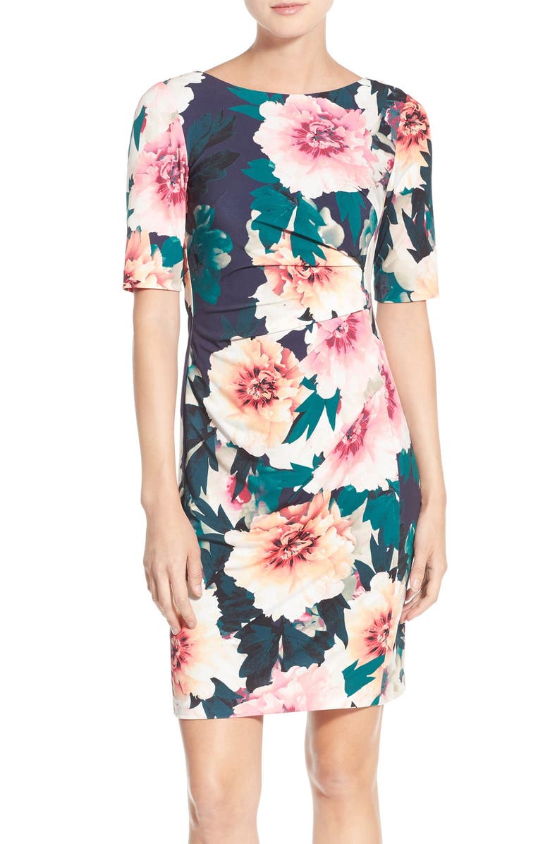 Eliza J 'Exploding' Floral Print Jersey Sheath Dress (Regular & Petite ...