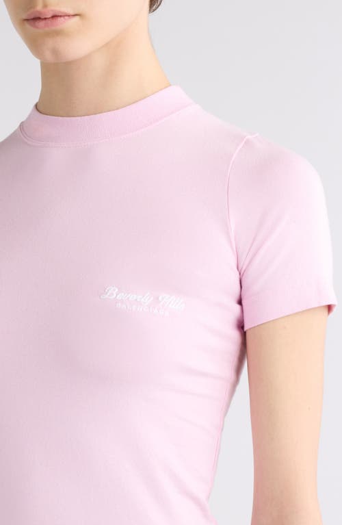 Shop Balenciaga Logo Fitted Stretch Cotton T-shirt In Light Pink/white