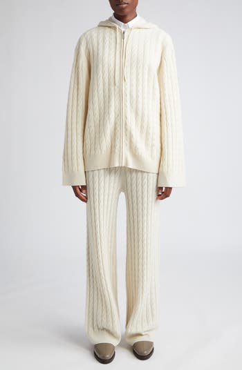 Trevise cable-knit organic cashmere wide-leg pants