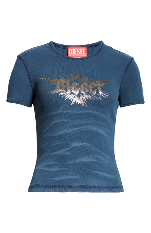 ® DIESEL T-Ele Rib Metallic Logo Graphic T-Shirt in Denim