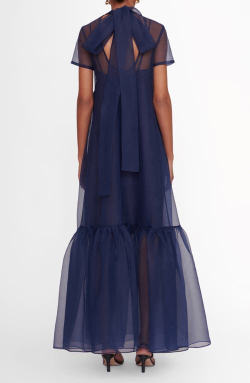 Shop Staud Calluna Ruffle Hem Organza Gown In Navy