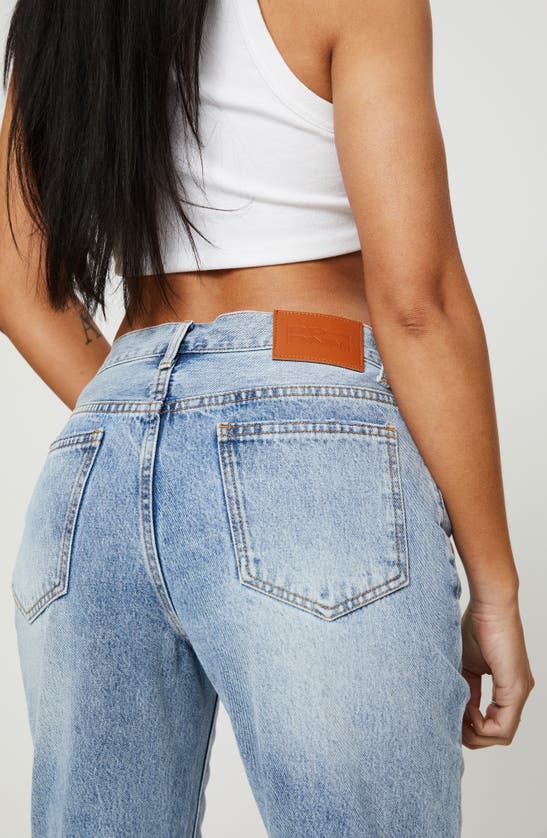 Princess Polly Holly Asymmetric Crossover Waist Rigid Straight Leg Jeans In Blue
