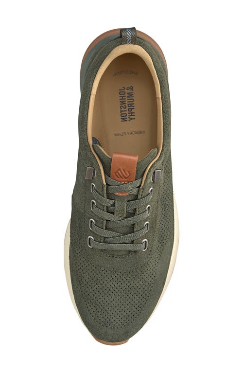 Shop Johnston & Murphy Kinnon Perforated Leather Jogger Sneaker In Olive Oiled Suede