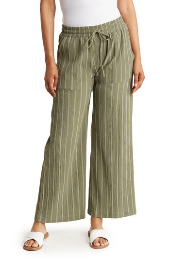 Shop Ruby & Wren Stripe Drawstring Pants In Lichen/white
