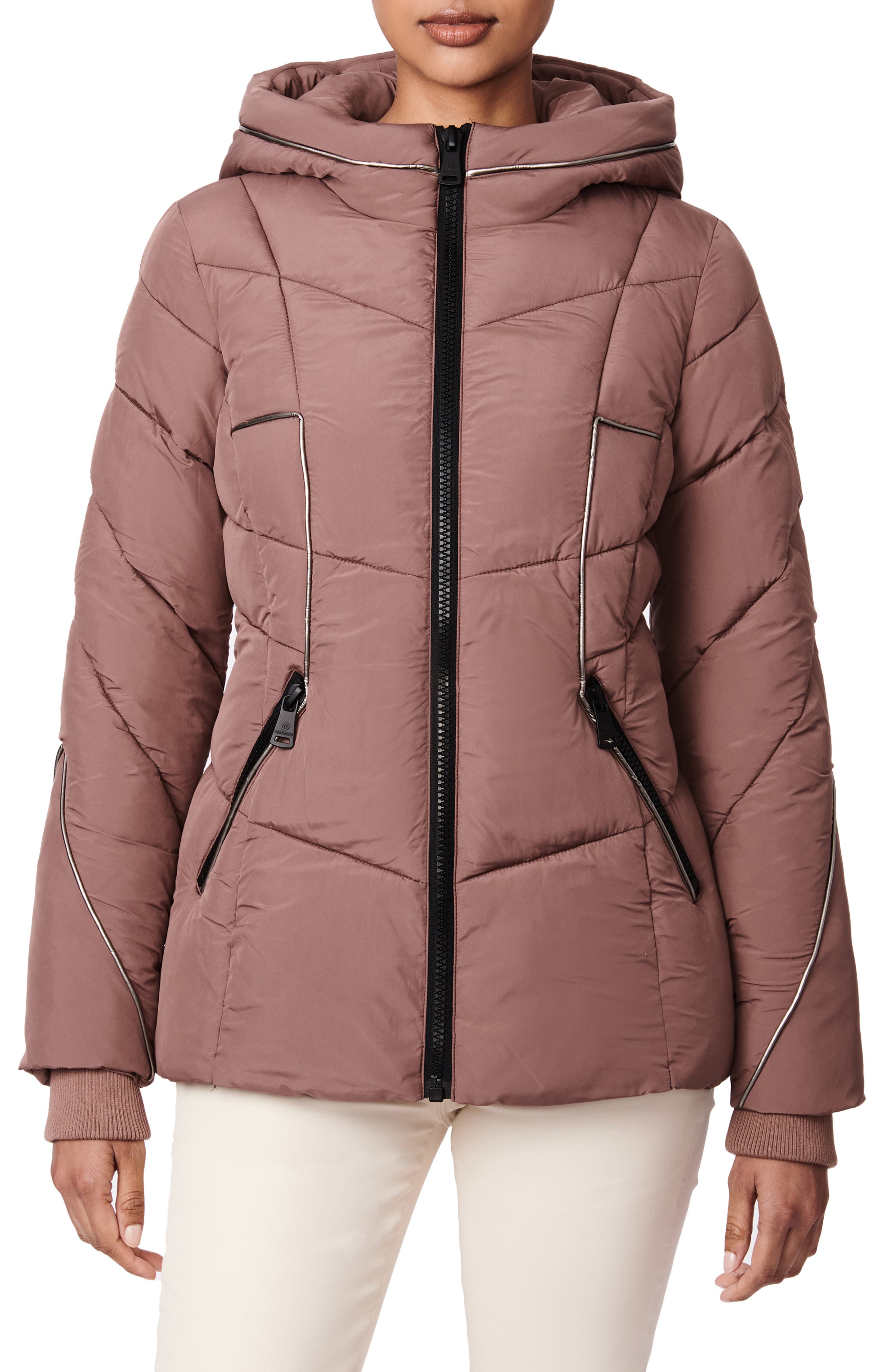 Bernardo Water-Resistant Hooded Puffer Jacket in Shale Brown at Nordstrom Rack, Size X-Small
