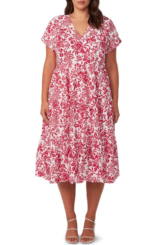 Estelle Cote Dazur Embroidered Midi Dress In Pink