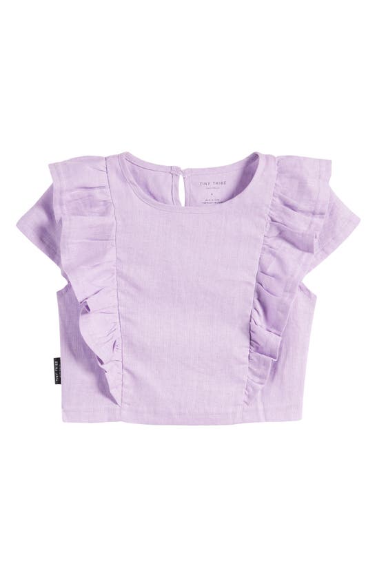 Tiny Tribe Kids' Ruffle Linen Top In Lilac