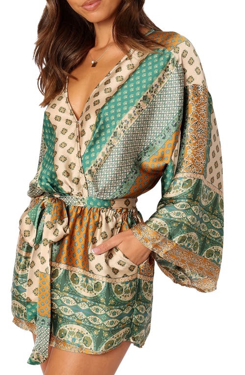 Petal And Pup Petal & Pup Elyse Long Sleeve Satin Romper In Green